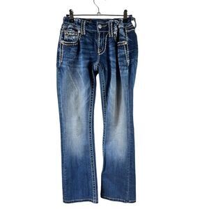 Miss Me Signature Boot Cut Bling Flap Pocket Medium Wash Jeans 27x29.5 *ALTERED*